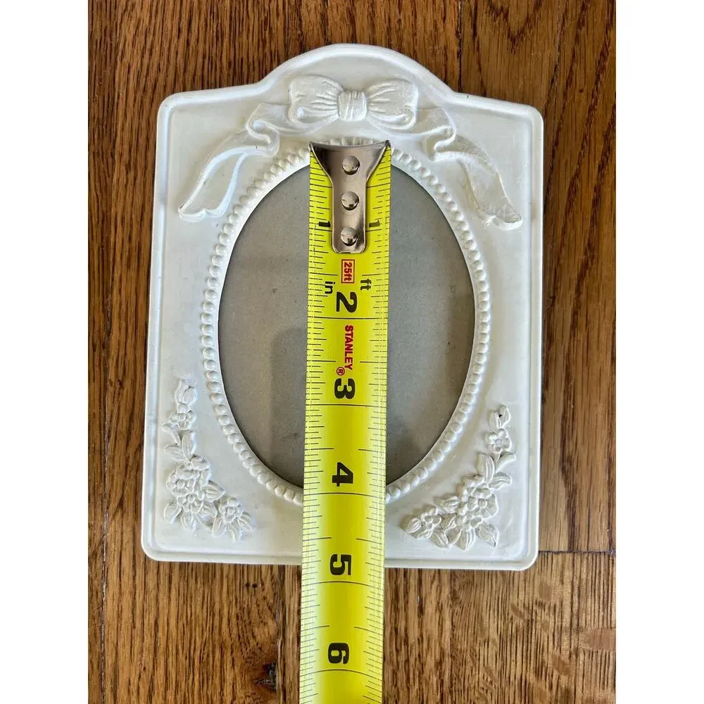 Vintage Ivory Ornate Oval Picture Frame, Raised Bow & Floral Details